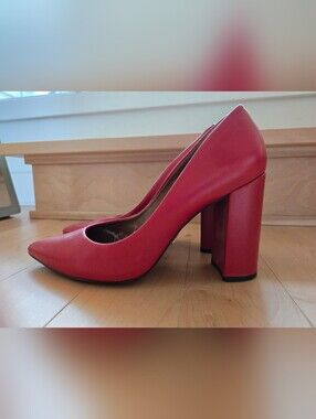 L'Intervalle "Ciara" Red Leather Pointed Toe High Block Heel Pumps